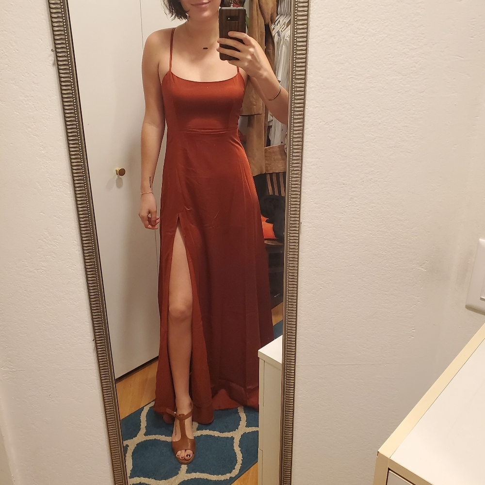 Copper Bridesmaid Dress With Slit Leg